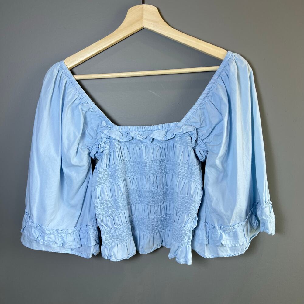 OPEN TO OFFERS Free People Shirred Perfection Top Blouse  Blue Size XSmall - Picture 4 of 7